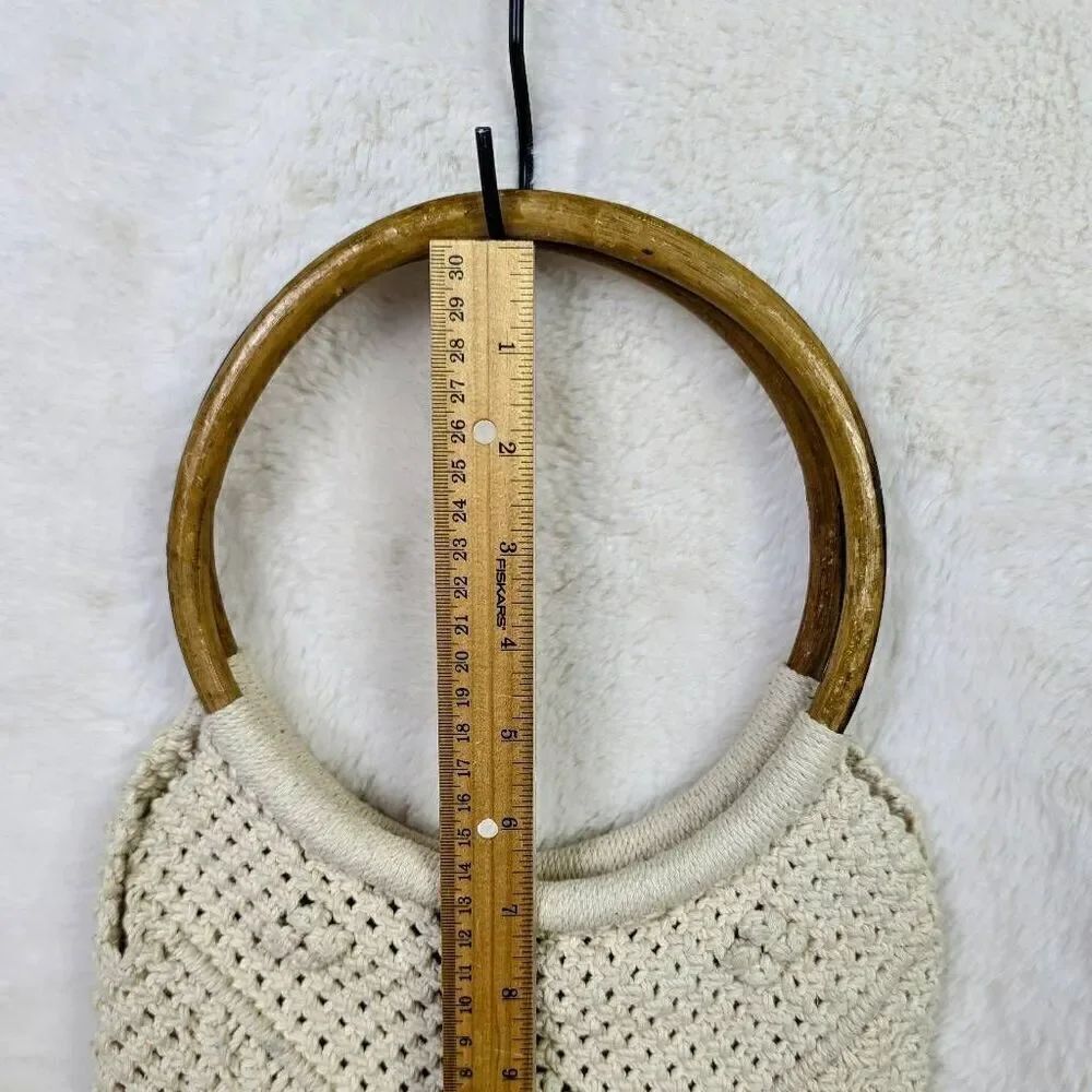 Macrame Bag Natural Crochet Woven Handbag Wood Ring Purse Boho Hand Made - Picture 4 of 9